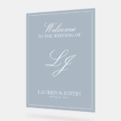 クラシックダスティブルーモノグラムモダンスクリプトへようこそ アクリルサイン (傾斜)