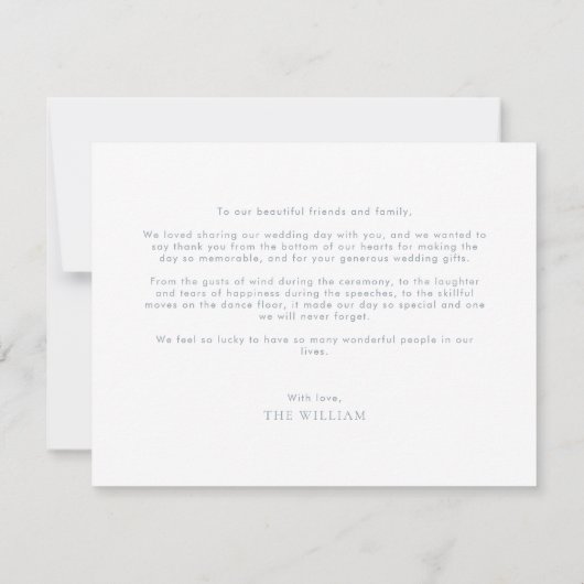 クラシックダスティブルーロマンチック結婚写真 サンキューカード (裏面)