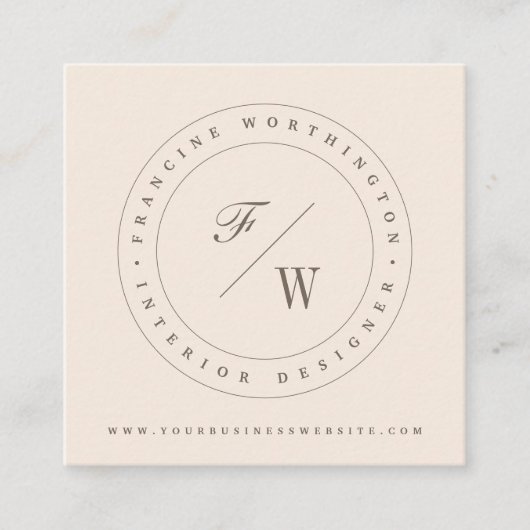 クラシックダブルモノグラムサークルスタンプミニマリスト スクエア名刺 (正面)