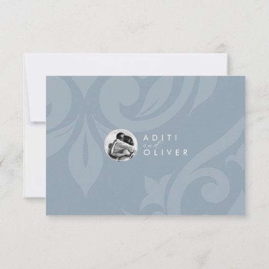 クラシックダマスクカデットグレーフォトウェディングRSVP 出欠カード (裏面)