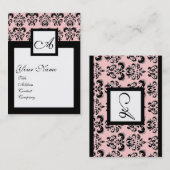 クラシックダマスクスクエアモノグラム、ピンク 名刺 (正面/裏面)