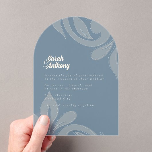 クラシックダマスクティール(緑がかった色)結婚ズアクリル招待状 アクリル招待状