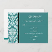 クラシックダマスクティール（緑がかった色）RSVPカード 出欠カード (正面/裏面)