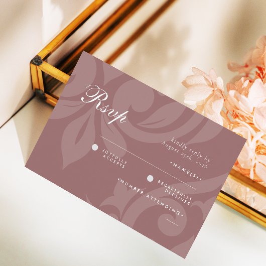 クラシックダマスクバラトゥーペフォトウェディングRSVP 出欠カード