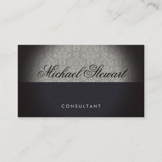 クラシックダマスクパターン黒革 名刺 (正面)