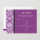 クラシックダマスクパープルRSVPカード 出欠カード (正面/裏面)
