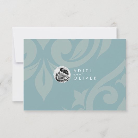 クラシックダマスクピーターブルーウェディングRSVP 出欠カード (裏面)