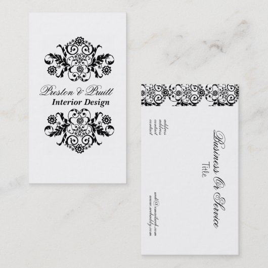 クラシックダマス王室のク白黒プロフェッショナル 名刺 (正面/裏面)