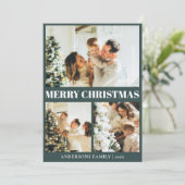 クラシックダークグリーンミニマルクリスマスフォトグリッド シーズンカード (スタンド正面)