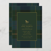 クラシックダークグリーン乗馬ベビーシャワー 招待状 (正面/裏面)