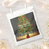 クラシックダークグレーに赤いボールを持つクリスマスツリー フェイバーバッグ (クリップ留めされた状態)