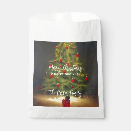 クラシックダークグレーに赤いボールを持つクリスマスツリー フェイバーバッグ (正面)