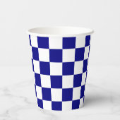 クラシックダークブルーとホワイトチェッカーボードパターン 紙コップ (裏面)