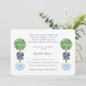 クラシックダークブルーとホワイトボーイベビーシャワーパーティー 招待状 (スタンド正面)