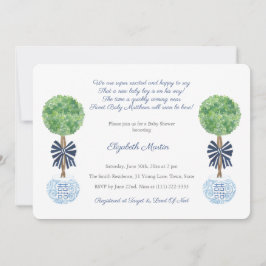 クラシックダークブルーとホワイトボーイベビーシャワーパーティー 招待状