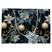 クラシックダークブルーと金ゴールドオーナメントパターン ラージペーパーバッグ (裏面)