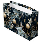 クラシックダークブルーと金ゴールドオーナメントパターン ラージペーパーバッグ (裏面アングル)