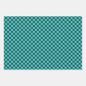 クラシックダークブルー、ライトティール(緑がかった色)プレイド ラッピングペーパーシート (正面)