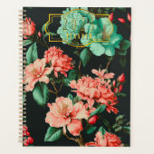 クラシックダークボタニカルとブルーとピンクの花模様 プランナー手帳 (正面)