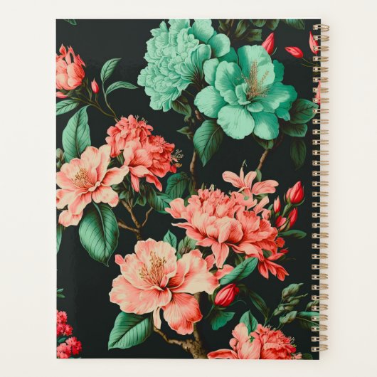 クラシックダークボタニカルとブルーとピンクの花模様 プランナー手帳 (裏面)