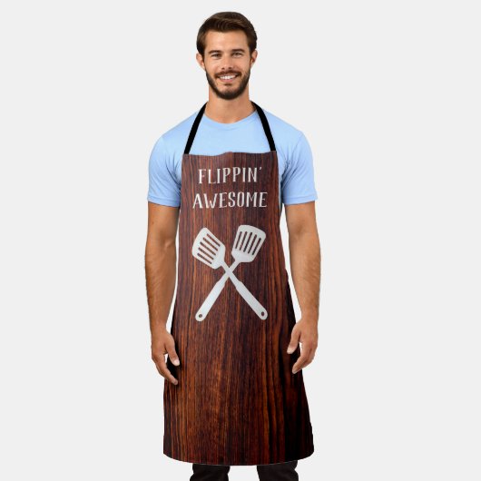 クラシックダークマホガニー木目フリッピン素晴らしズ エプロン (着用した状態)