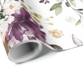 クラシックダークレッドパープルホワイトウォーター色フローラ ラッピングペーパー (ロールコーナー)
