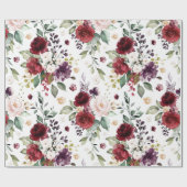 クラシックダークレッドパープルホワイトウォーター色フローラ ラッピングペーパー (フラット)