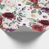 クラシックダークレッドパープルホワイトウォーター色フローラ ラッピングペーパー (角)
