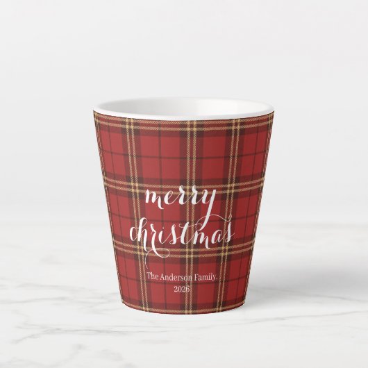 クラシックチェックのメリークリスマス - カフェラテマグ (正面)