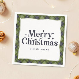 クラシックチェックのレトロなファミリー・クリスマスパーティー スタンダードカクテルナプキン