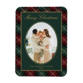クラシックチェック柄の家族写真クリスマス マグネット