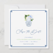 クラシックチノイスリーネイビーブルーグリーン春の結婚式 セーブザデート (正面)