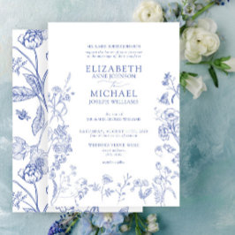 クラシックチノイスリービクトリアンブルーフローラ結婚ズ 招待状