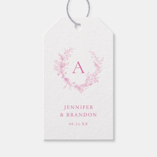 クラシックチノイスリーピンクモノグラム結婚ズ ギフトタグ (正面)
