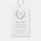 クラシックチノイスリーブルーモノグラム結婚の歓迎 ギフトタグ (正面)