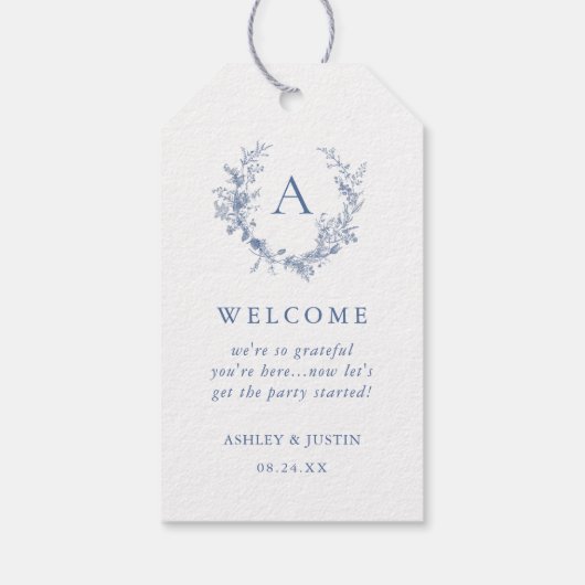 クラシックチノイスリーブルーモノグラム結婚の歓迎 ギフトタグ (裏面)