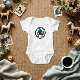 クラシックチャーム名門私立校風のエクエストランポロモノグラム ベビーボディスーツ