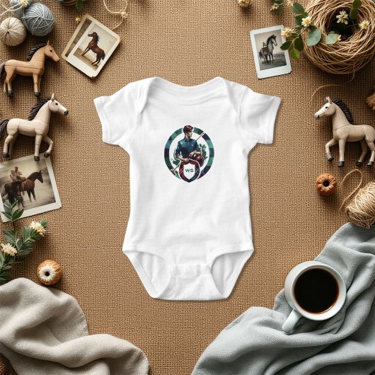 クラシックチャーム名門私立校風のエクエストランポロモノグラム ベビーボディスーツ