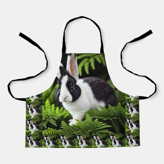 「クラシックチャーム白と黒のウサギ」 エプロン (正面)
