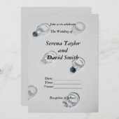 クラシックチャーム：黒およびグレー結婚式招待状 招待状 (正面/裏面)