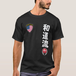 クラシックチーム空手和道流アメリカ国旗漢字日本 Tシャツ