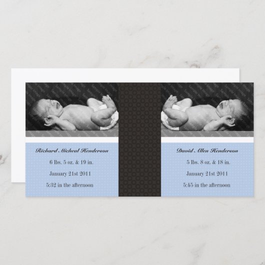 クラシックツインボーイズ二重新生児フォトカード 案内状 (正面/裏面)