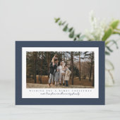 クラシックツイードのフレームシンプルネイビー写真クリスマス シーズンカード (スタンド正面)