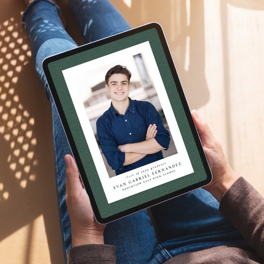 クラシックツイードシンプル枠の緑の写真卒業 案内状