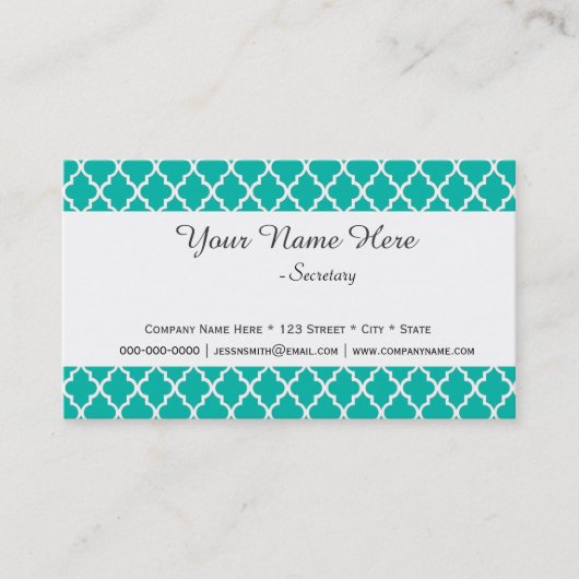 クラシックティール(緑がかった色)エレガントクアトレフォイルプロフェッショナル 名刺 (正面)