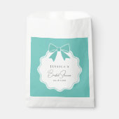 クラシックティール（緑がかった色）ブエレガントルーリボンブライダルシャワー フェイバーバッグ (正面)