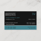 クラシックティール（緑がかった色）ブラックとモノグラムシンプル付きホワイト 名刺 (裏面)