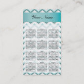 クラシックティール（緑がかった色）ホワイトジグザグポケット2019カレンダー 名刺 (裏面)