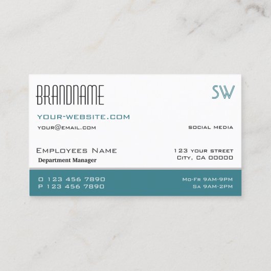 クラシックティール（緑がかった色）ホワスタイリッシュイシンプルト（モノグラム） 名刺 (裏面)