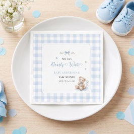 クラシックテディブルーベアカスタムデザインの"We Can Bearly Wait" スタンダードカクテルナプキン